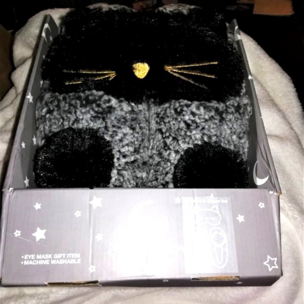 PJ Couture Slippers & Eye Mask Set L (9-10) Cat NIB